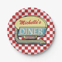 Diner Sign Retro 50s Red Checkered | Custom Name