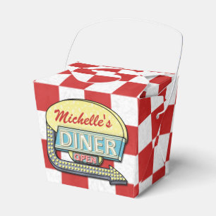 Diner Sign Retro 50s Red Chequered Custom Name Favour Box