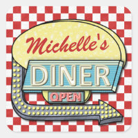 Diner Sign Retro 50s Red Chequered | Custom Name