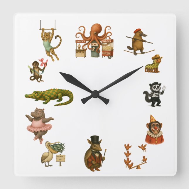 Dingaling Bros Circus acts Square Wall Clock (Front)