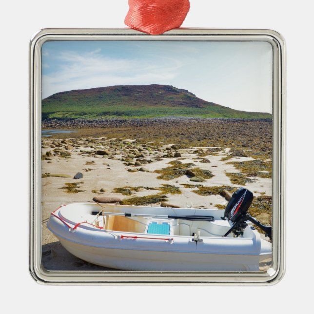 Dinghy On The Beach Metal Tree Decoration (Front)