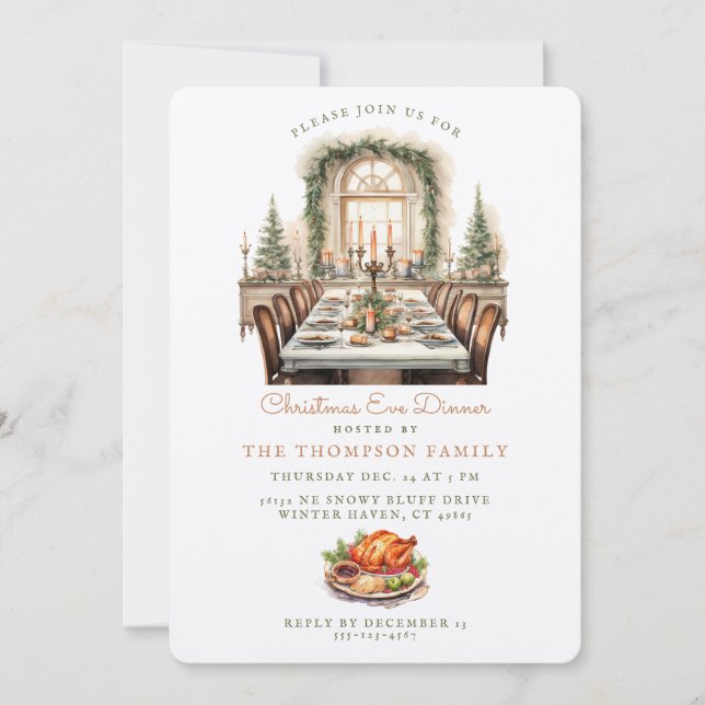 Dining Room Table | Christmas Eve Dinner  Invitati Invitation (Front)