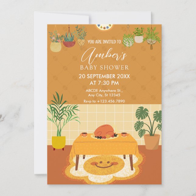 Dining table with plants baby shower invitation (Front)
