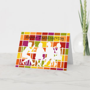 Dining Together, Colourful Grid, White Silhuoette Holiday Card