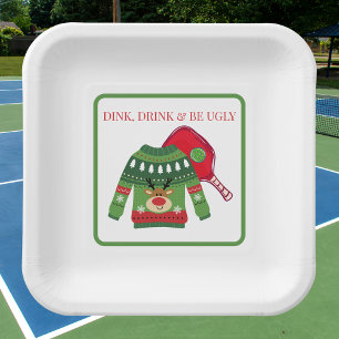 Dink Drink Be Ugly Pickleball Ugly Sweater Party Paper Plate
