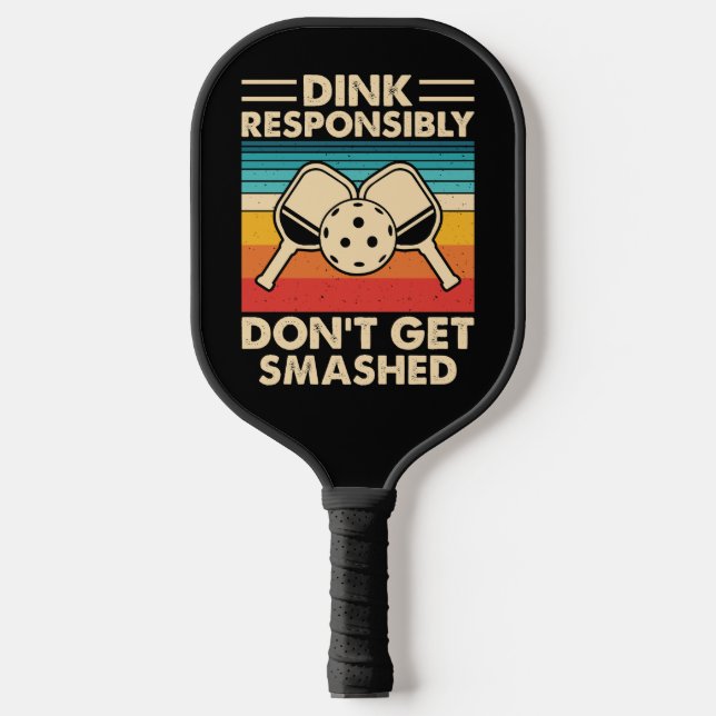 Dink Responsibly Retro Orange Stripe Art Pickleball Paddle (Front)