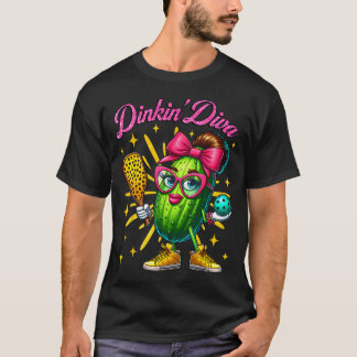 Dinkin Diva Funny Pickleball Player Cute Pickle T-Shirt