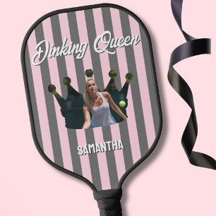 Dinking Queen Photo Pink and Gray Stripes custom  Pickleball Paddle