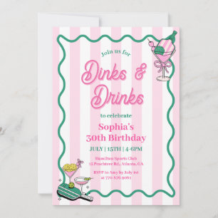 Dinks and Drinks Pickleball Birthday  Invitation