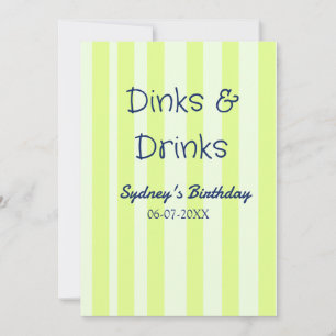 dinks & drinks green stripped birthday name date invitation