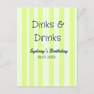 dinks & drinks green stripped birthday name date postcard