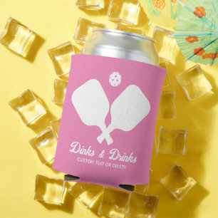 Dinks, Drinks Pickleball Paddles Personalised Pink Can Cooler
