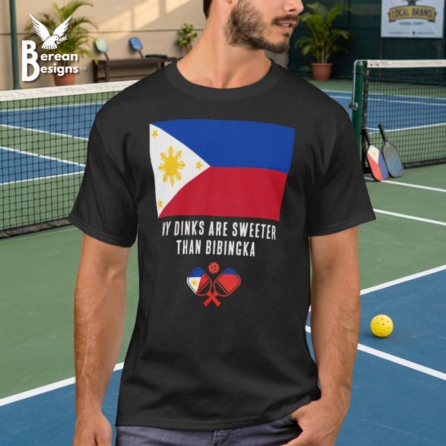 DINKS SWEETER THAN BIBINGKA Philippines Pickleball T-Shirt (Patriotic Philippines Flag Pickleball shirt with fun Bibingka saying.)