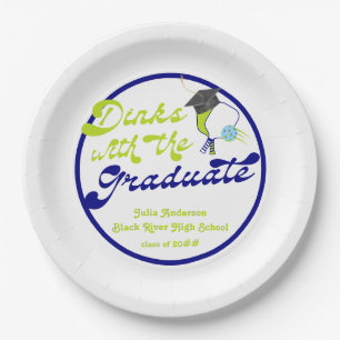 Dinks with Graduate Green Pickleball Graduation Paper Plate