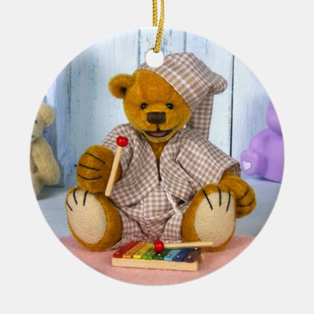 Dinky Bear with Xylophone Ceramic Tree Decoration (Front)