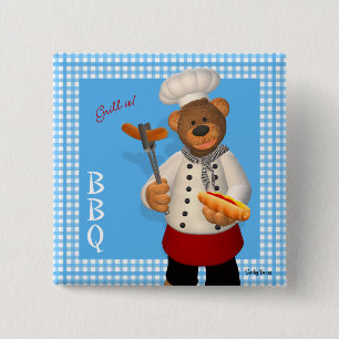 Dinky Bears BBQ Chef 15 Cm Square Badge