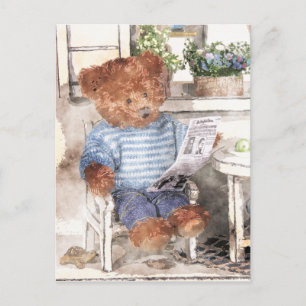 Dinky Bears Watercolor - Reading Bear Postcard