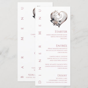 Dinner and Bar Menu-Modern Pink Heart with Flowers Menu
