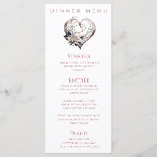 Dinner and Bar Menu-Modern Pink Heart with Flowers Menu