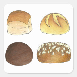 Dinner Bread Rolls Buns Bakery Baker Chef Foodie Square Sticker