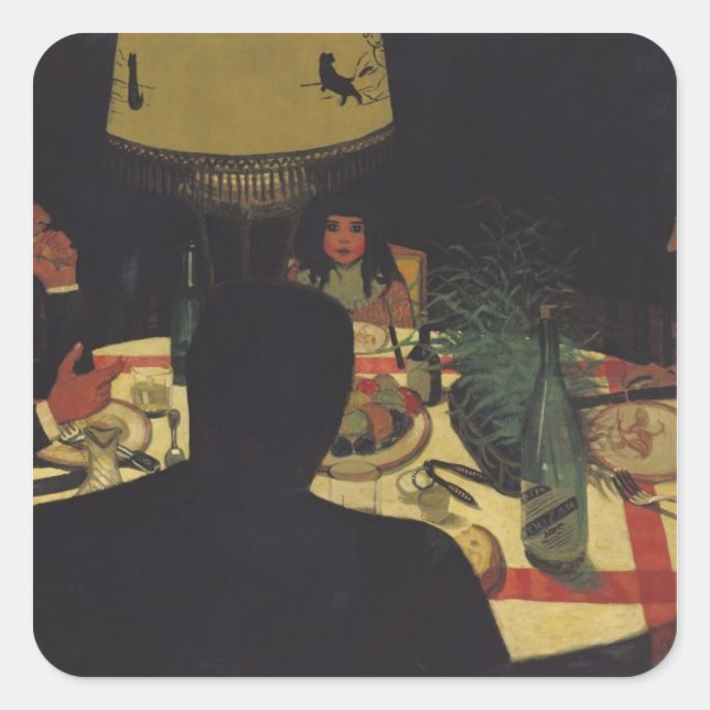 Dinner by Lamplight, 1899 Square Sticker (Front)