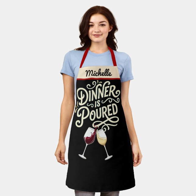 Dinner is Poured Apron - Personalised Wine Gift (Worn)