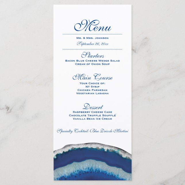 Dinner Menu | Blue Agate Wedding Reception (Front)