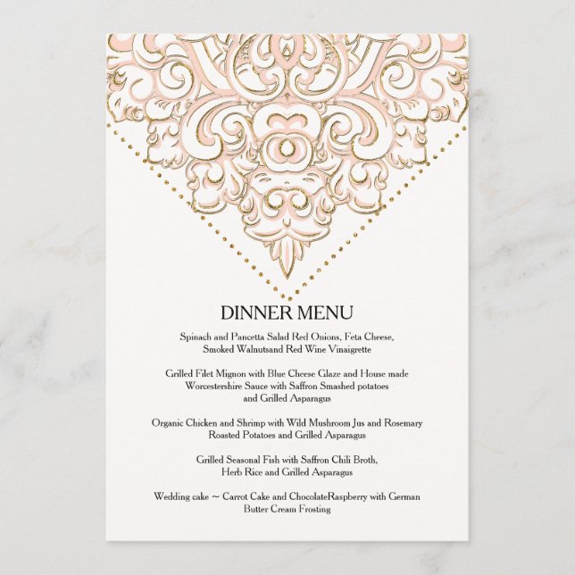 Dinner Menu Formal Elegant Lace Scroll Swirl (Front)