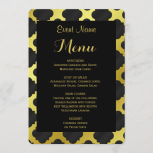 Dinner Menu   Gold and Black Quatrefoil