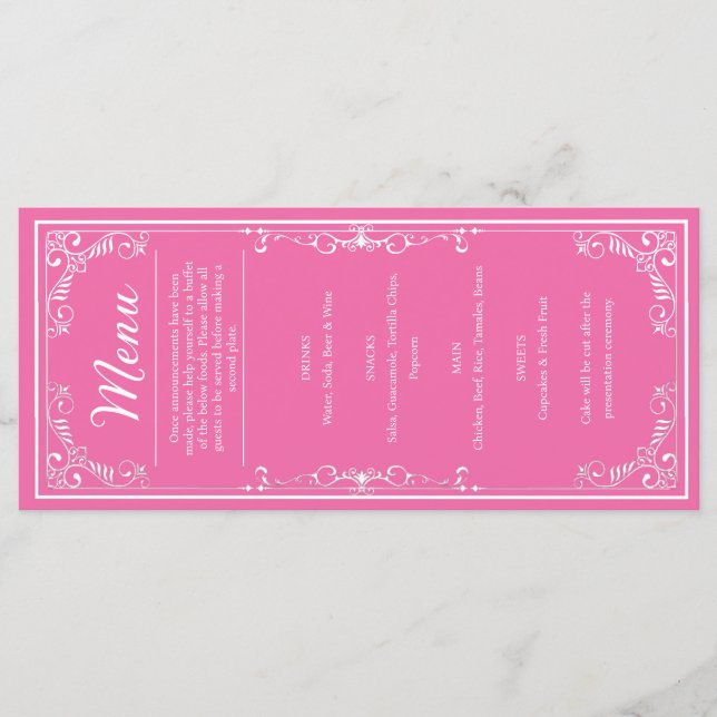 Dinner Menu - Pink Princess Quinceañera (Front)