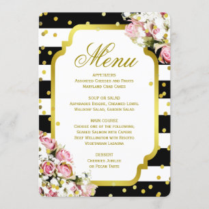 Dinner Menu Stripes, Roses, Confetti