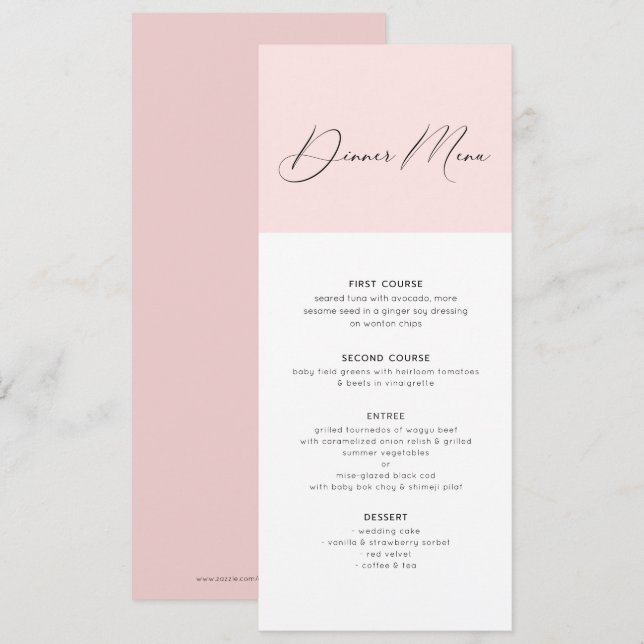 Dinner menu typography minimalistic pink and white invitation (Front/Back)