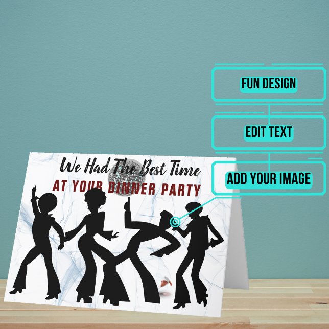 Dinner Party Disco Spilled Wine Design Thank You Card (Thank someone for a great dinner party with this fun card.)