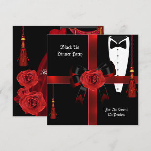 Dinner Party Formal Red Black Tie Corporate Invite