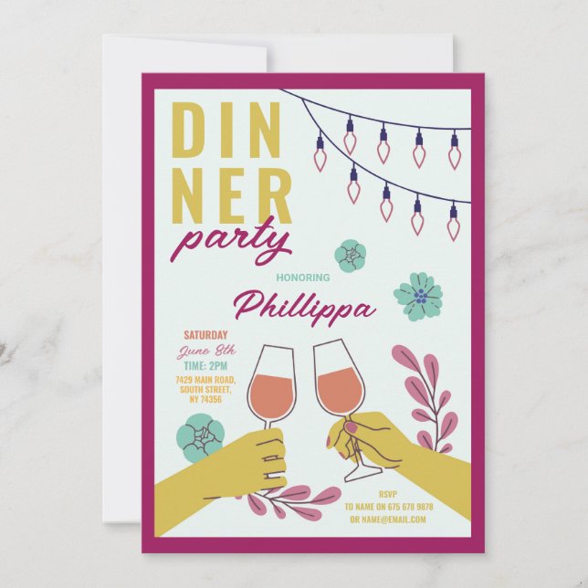 Dinner Party Friends Birthday Wine Tasting Lunch Invitation (Front)