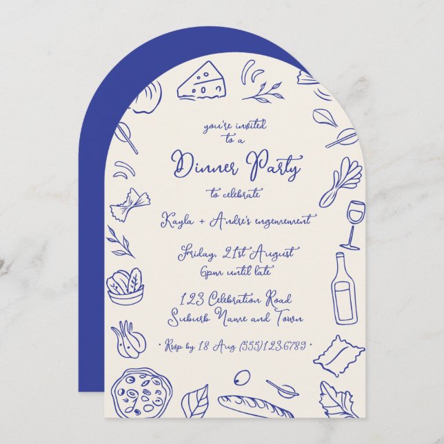 Dinner party hand drawn invitation (Front/Back)
