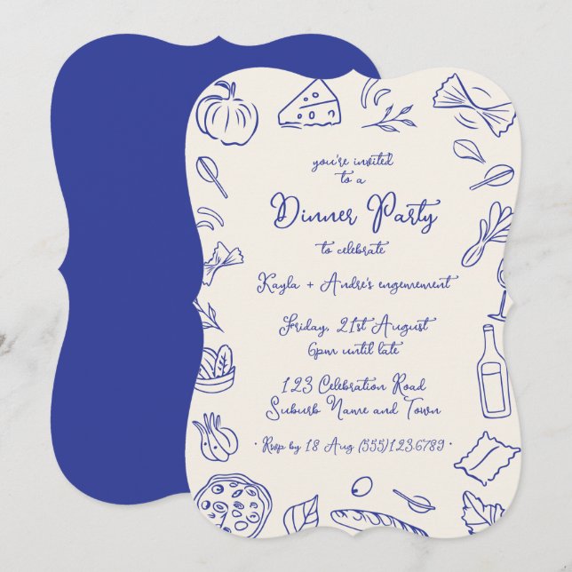 Dinner party hand drawn invitation (Front/Back)