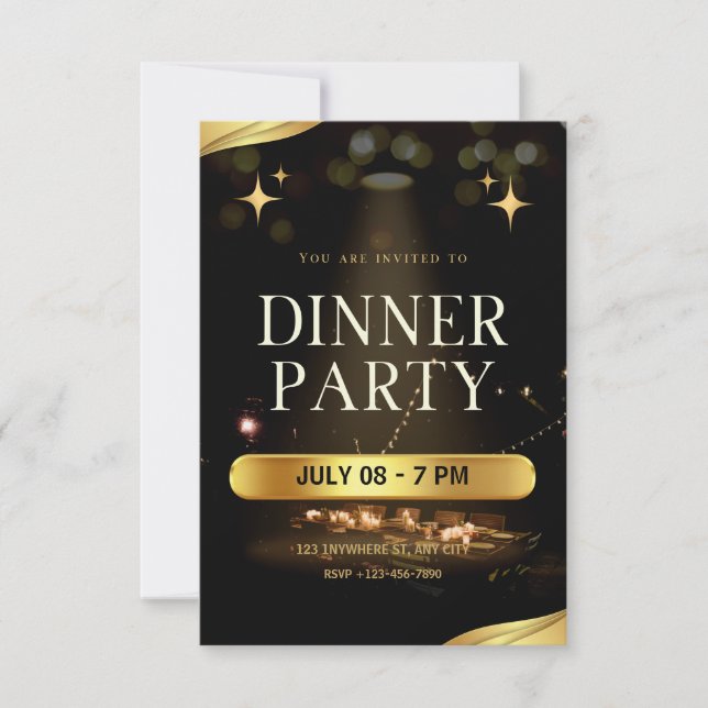 Dinner Party Invitation – Elegant Gold Design (Front)