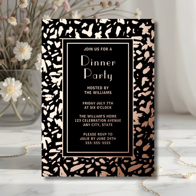 Dinner Party Invite Artistic Black Elegant Rose  (Creator Uploaded)