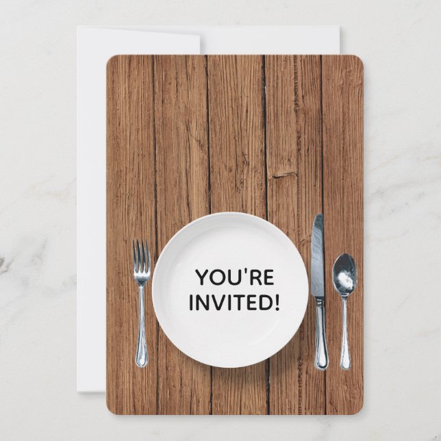 Dinner Party Invite On Oak Wood (Front)
