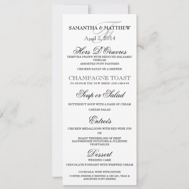 Dinner party wedding rehearsal minimalist menu invitation (Front)