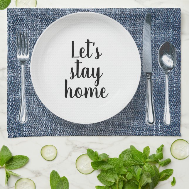 Dinner Place Setting On Blue Denim Tea Towel (Folded)