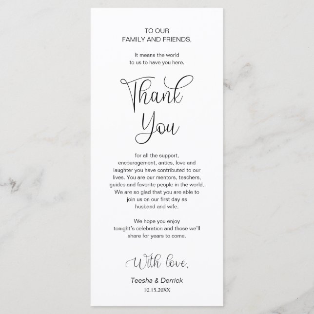 Dinner Place Setting Thank You, Black Font Cards (Front)