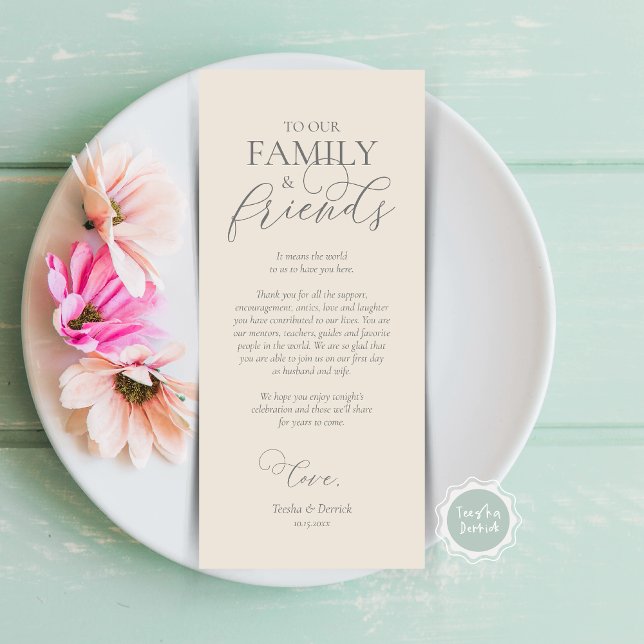Dinner Place Setting Thank You Calligraphy Card (Wedding Dinner Place Setting Thank You Card, Modern Romantic Script, Plate Decor, Grey Cream)