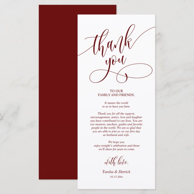Dinner Place Setting Thank You, Calligraphy Cards  (Front/Back)