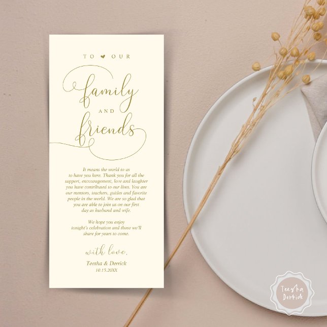 Dinner Place Setting Thank You Modern Elegant Card (Modern Romantic Script, Wedding Dinner Place Setting Thank You Card, in Yellow Gold)