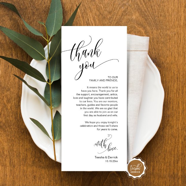 Dinner Place Setting Thank You, Modern Script Card (Place Setting Thank You, Modern Script Card, Wedding Dinner, Brunch, Lunch Plate Decoration)