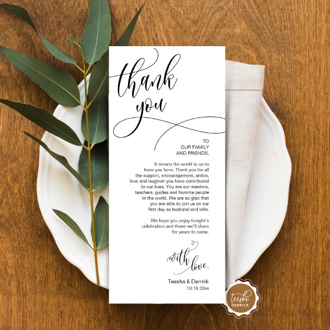 Dinner Place Setting Thank You, Modern Script Card (Place Setting Thank You, Modern Script Card, Wedding Dinner, Brunch, Lunch Plate Decoration)