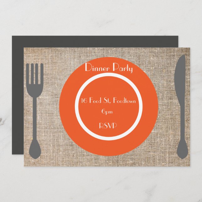 Dinner Plate stylish dinner party Invitation (Front/Back)