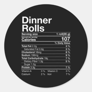 Dinner Rolls Nutrition Facts Thanksgiving Gifts Tu Classic Round Sticker